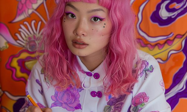 Artistic Expression with Colorful Backdrop